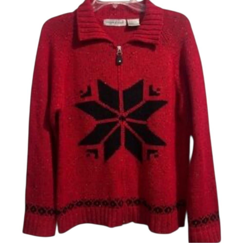 Victoria Jones Woman Red Sweater with Black Star Design Sz 2X